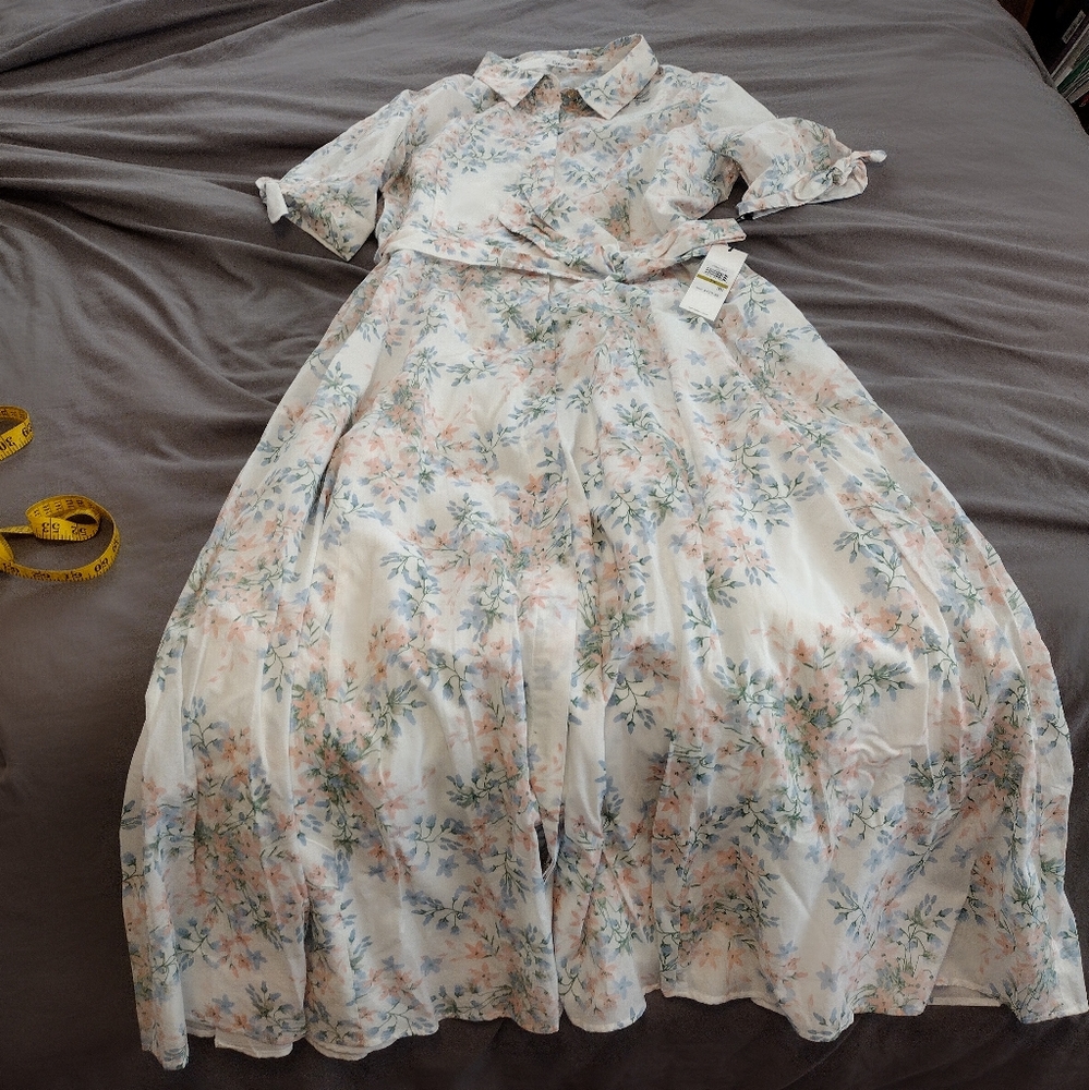 Maxi cotton pick and blue flower dress